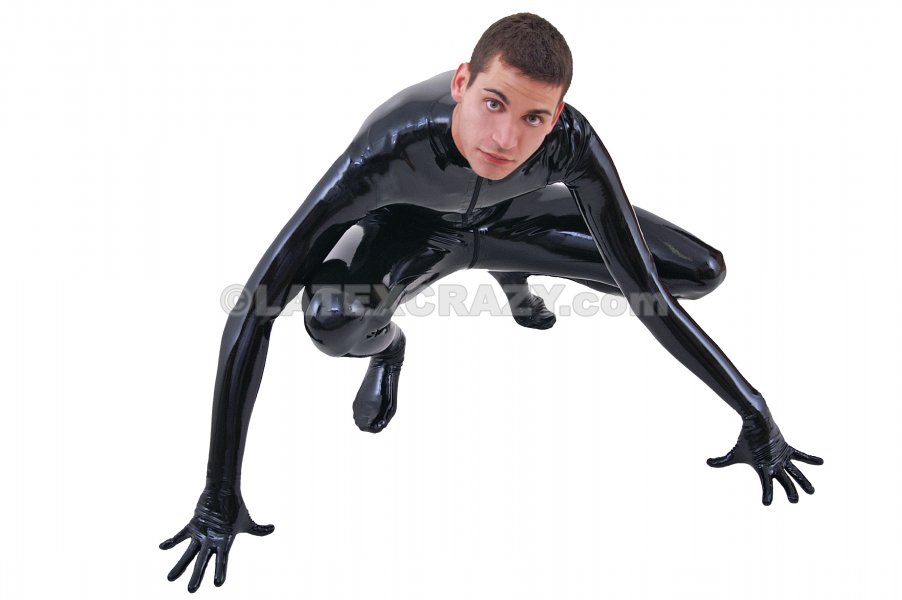 602 Women black latex catsuit neck entry with gloves socks no hood
