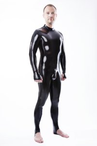 Latex Catsuit for men with genital shaping pouch