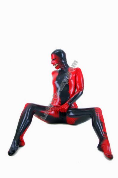 Latex Catsuit Fire Glow With Hood M