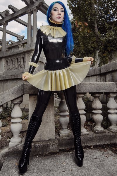 Latex Catsuit model Frills with ruffles and skirt