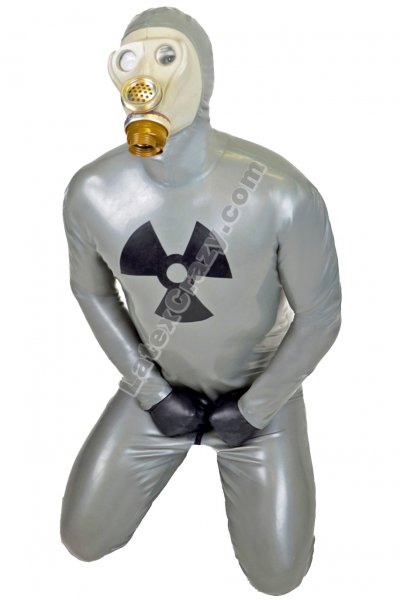 Latex Catsuit Attention With Attached Gas Mask